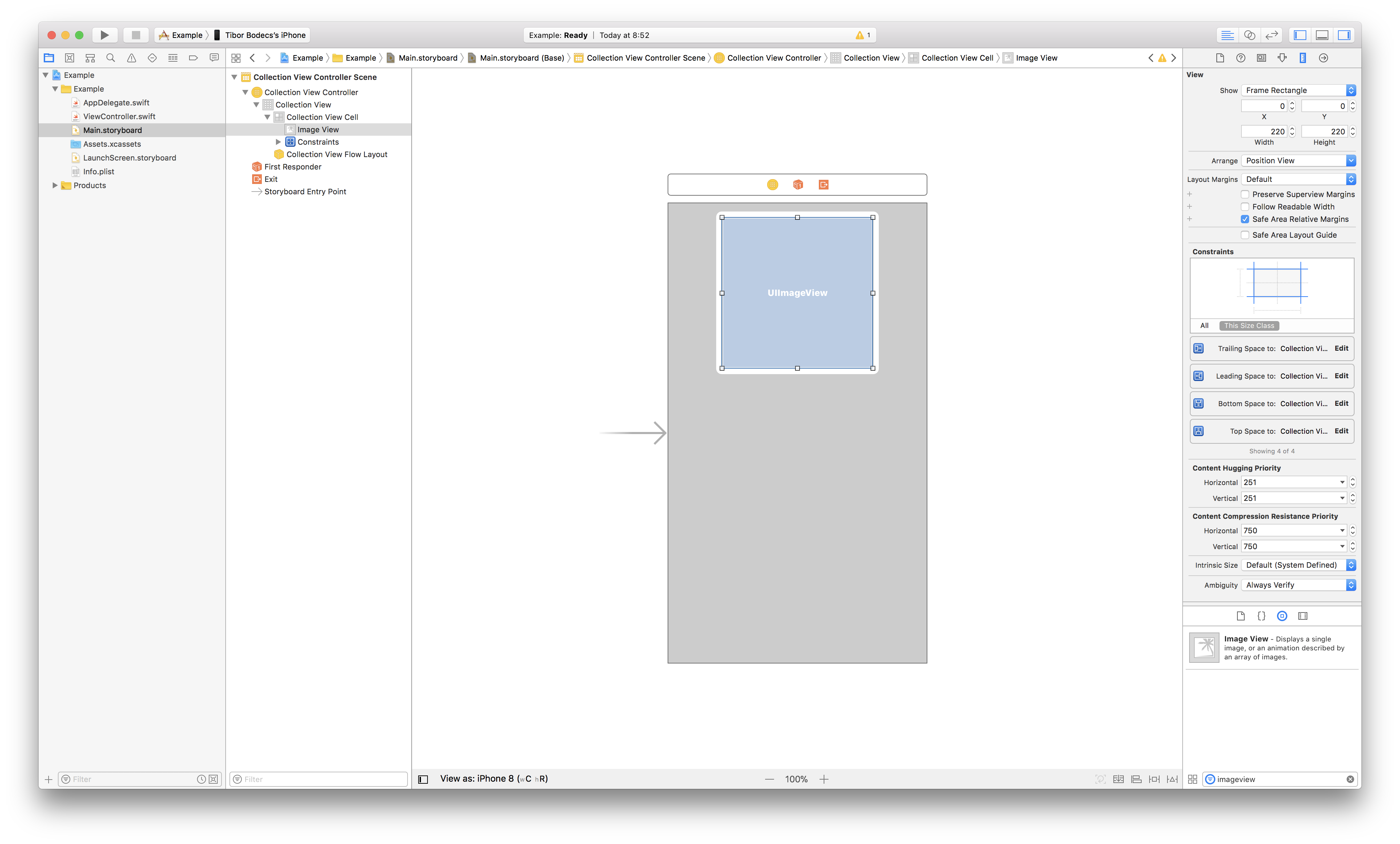 UICollectionView cells with round photographs plus rotation assist